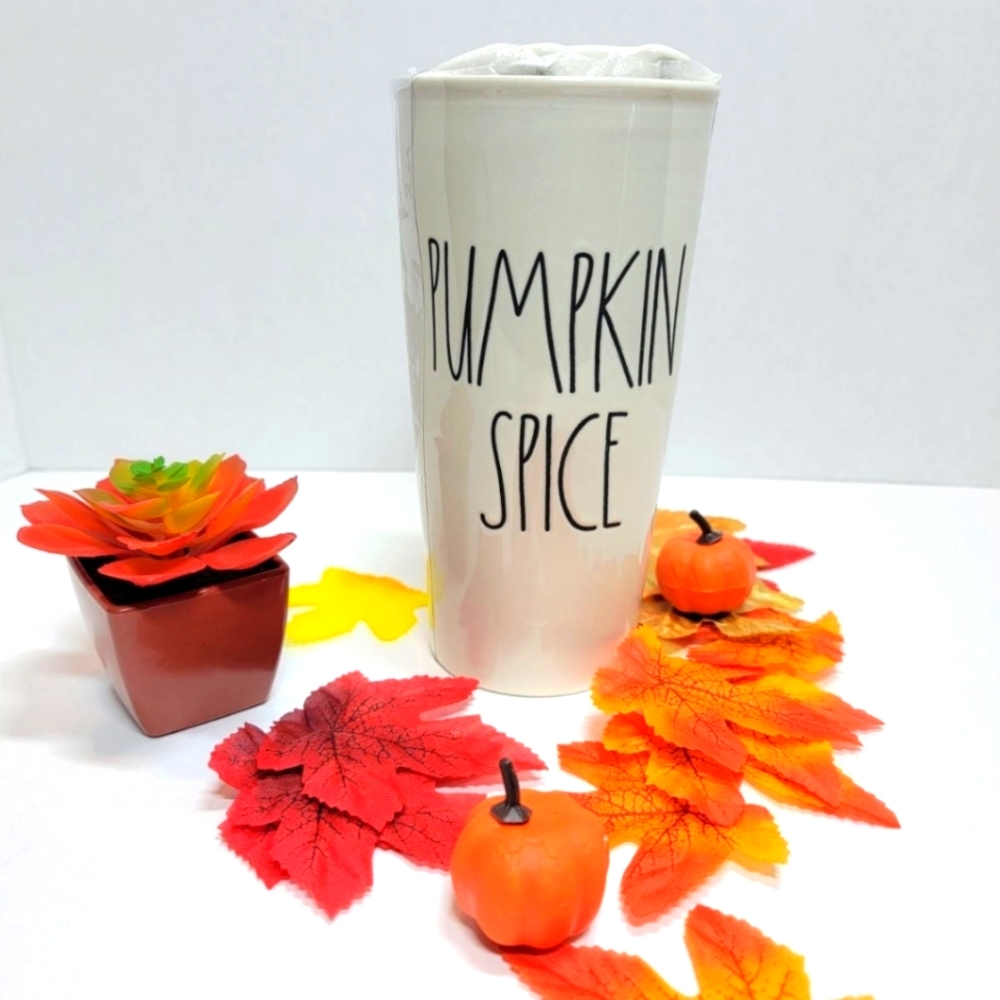 Rae Dunn Pumpkin Spice Ceramic Travel Tumbler Mug Cup with Lid Fall Autumn